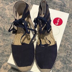 Boden Navy Espadrille Lace-Up Wedges